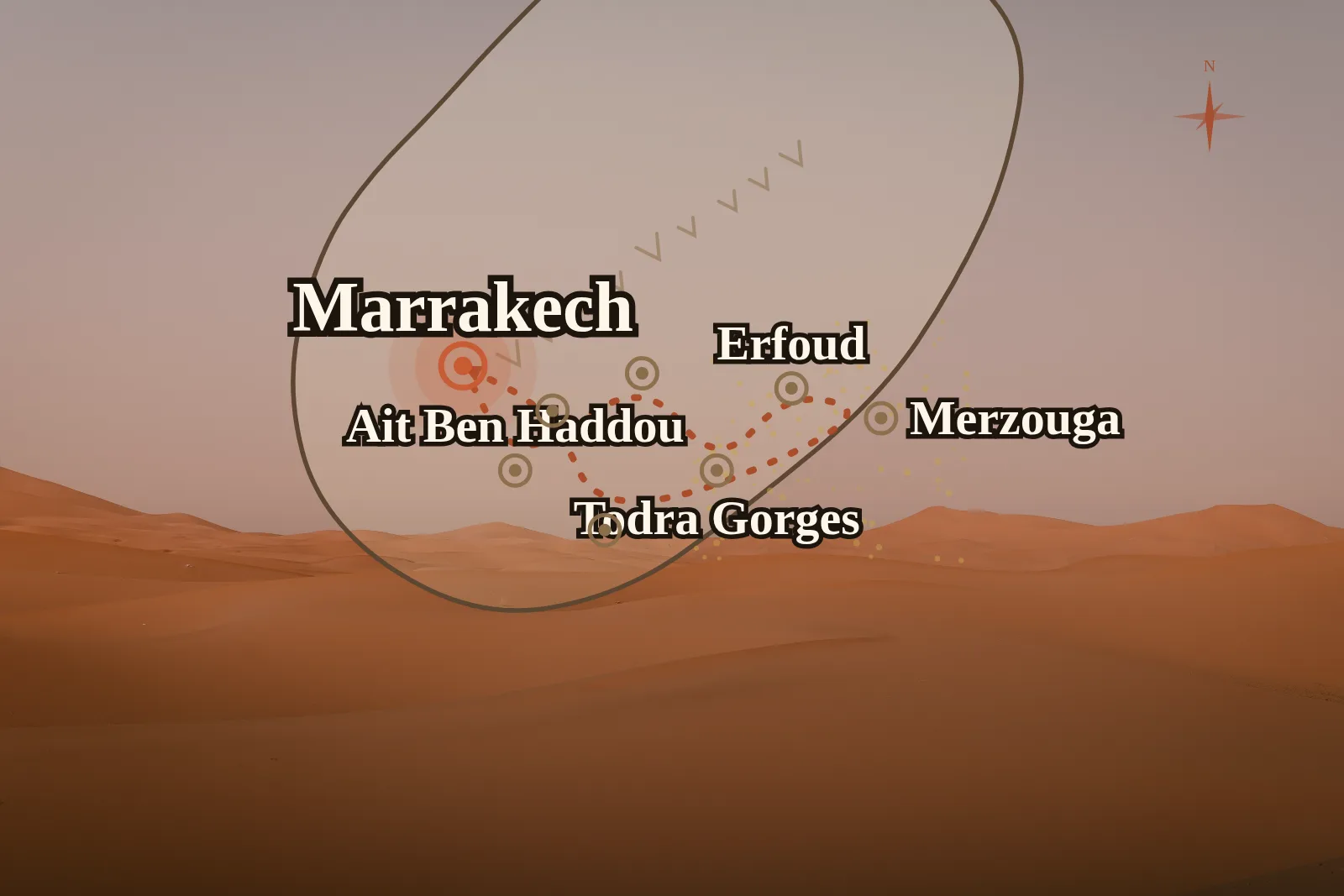 Tour 3 Giorni da Marrakech al Deserto di Merzouga — mappa del percorso 1