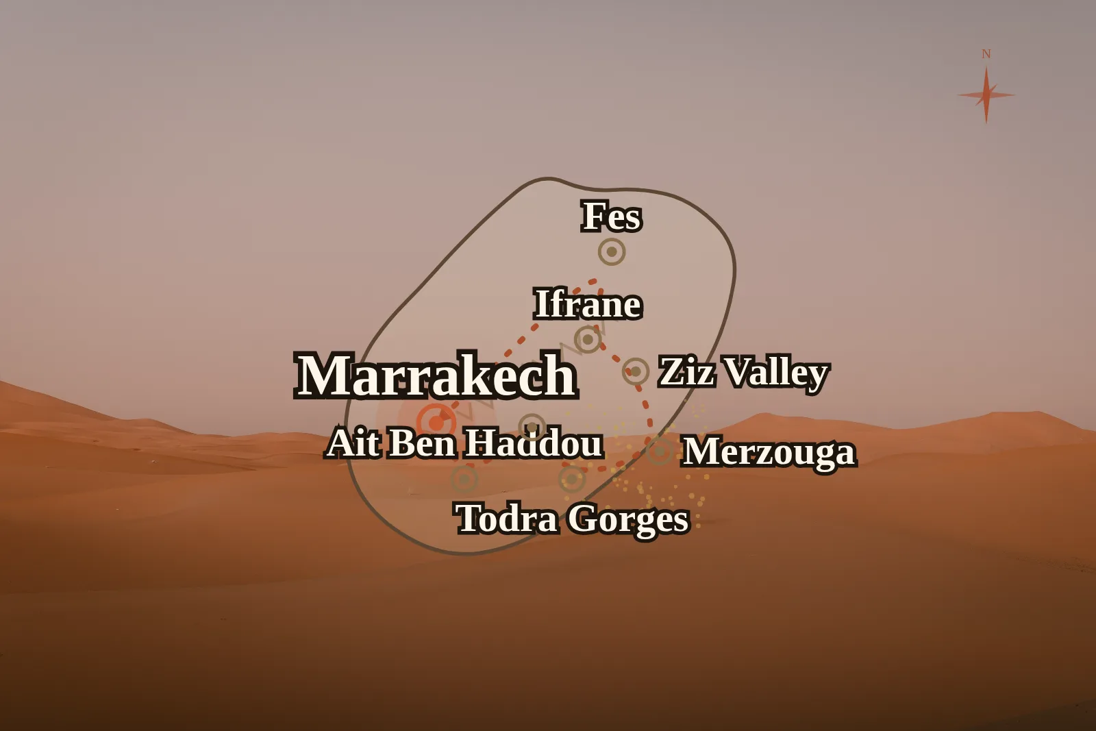 7 Giorni Gran Tour del Marocco: Città Imperiali & Deserto — mappa del percorso 1