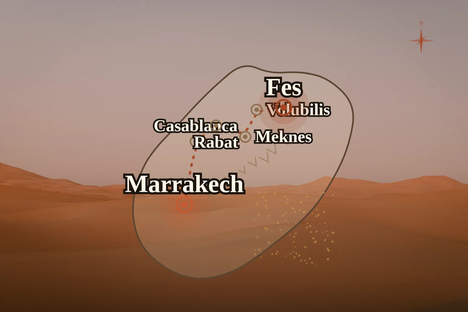 Tour delle Città Imperiali del Marocco 5 Giorni (Senza Deserto) — mappa del percorso 1