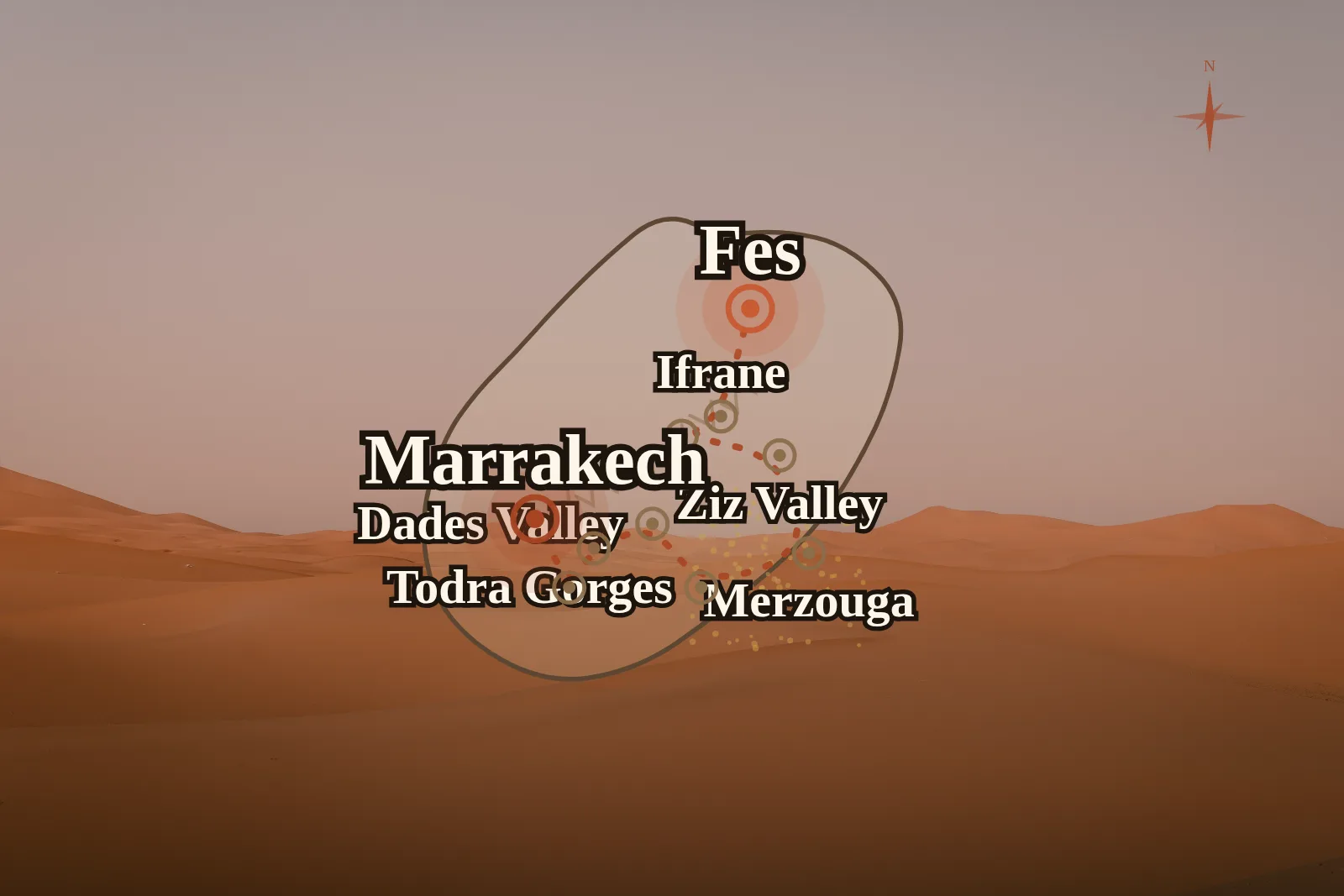Tour del Deserto da Fes a Marrakech 3 Giorni — mappa del percorso 1